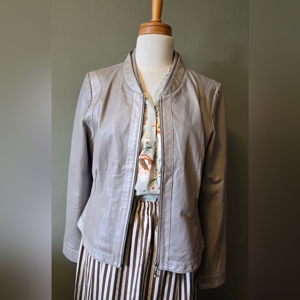 Danier Pearlescent Gray Perforated Leather Jacket